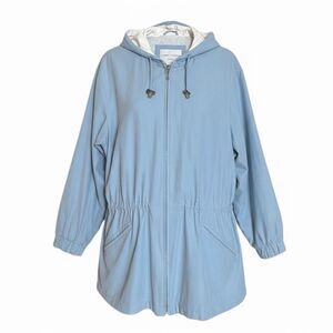 Larry Levine Sport Hooded Drawstring Full Zip Rain Jacket Light Blue Size XL